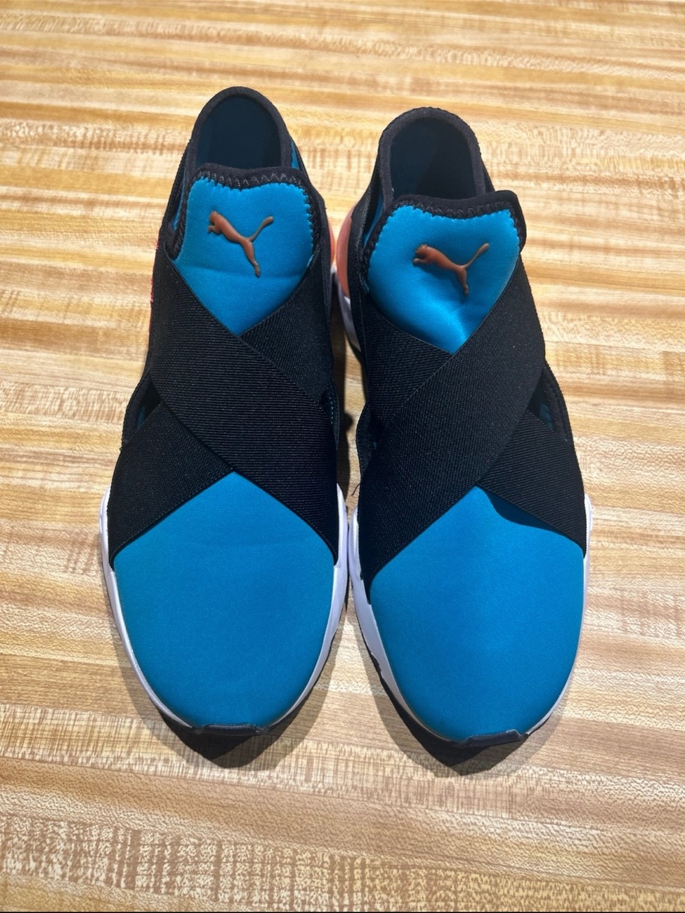 Puma Slip-On Sneakers in Blue and Black with Pink Accent